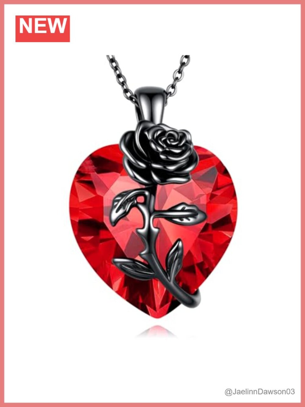 18K Black Gold Plated Necklace Synthetic Ruby Heart Pendant 20 Inch Adjustable